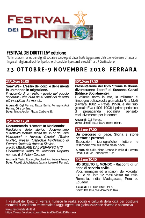 La 16esima edizione del Festival dei diritti di Ferrara 23/10 – 9/11