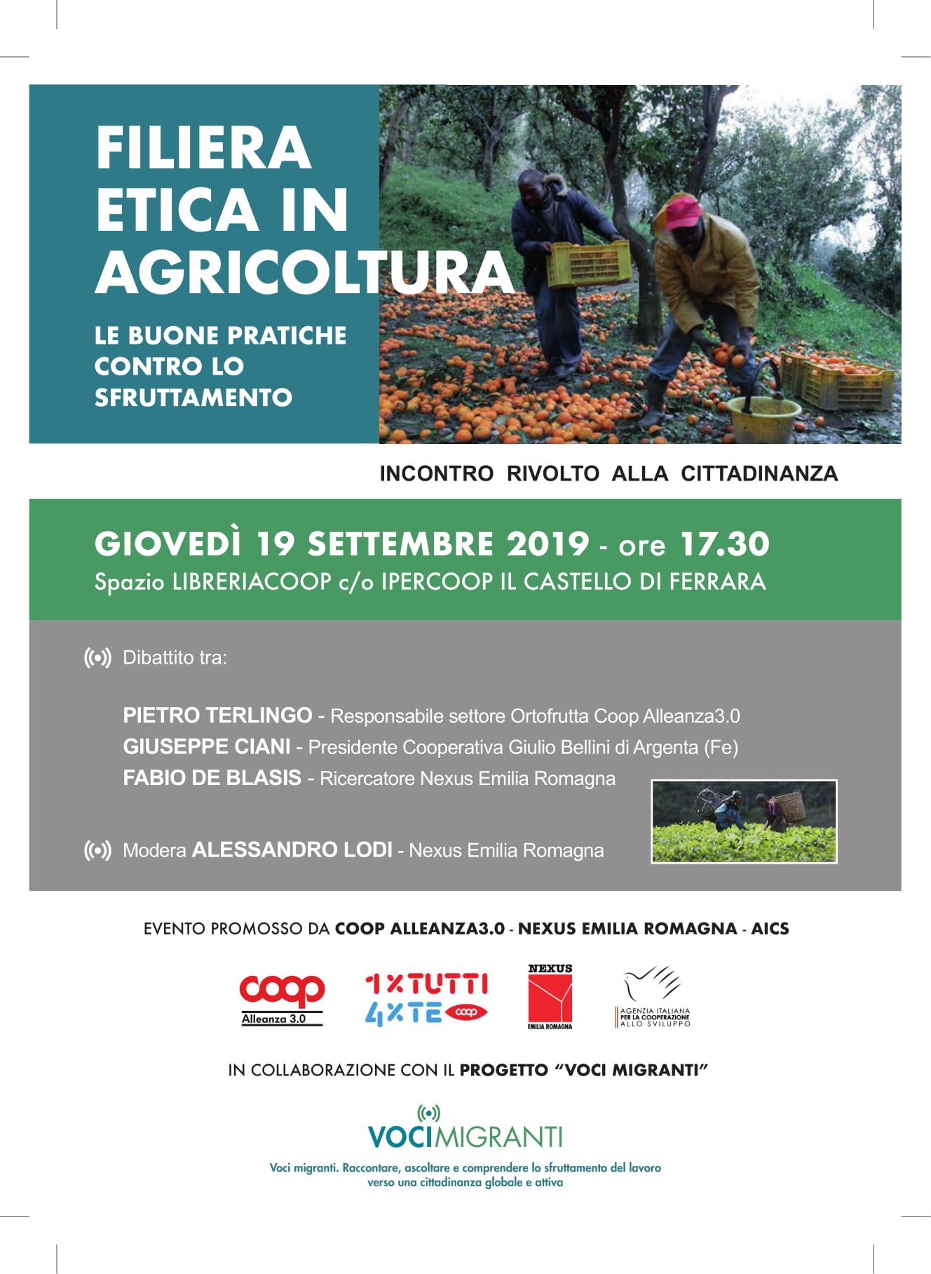 FILIERA ETICA IN AGRICOLTURA, LE BUONE PRATICHE CONTRO LO SFRUTTAMENTO, Ferrara 19/09