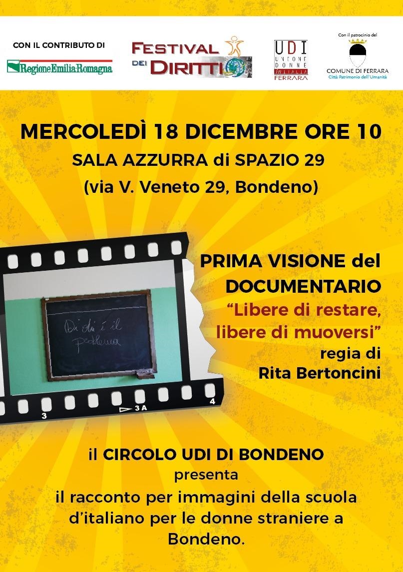 Festival Diritti Ferrara: Udi Bondeno “Libere di restare, libere di muoversi”, 18/12 Bondeno