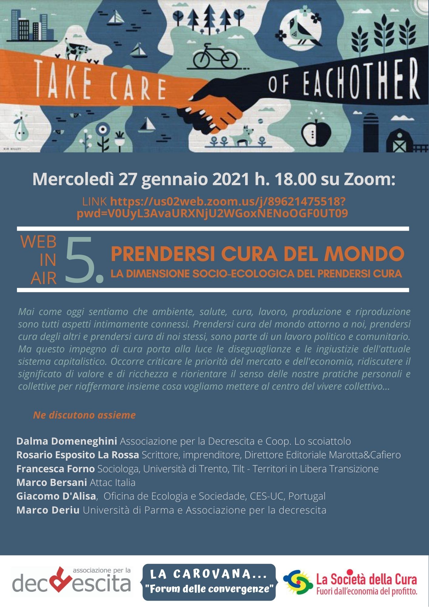 “Prendersi cura del mondo. La dimensione socio-ecologica del prendersi cura” 27/01