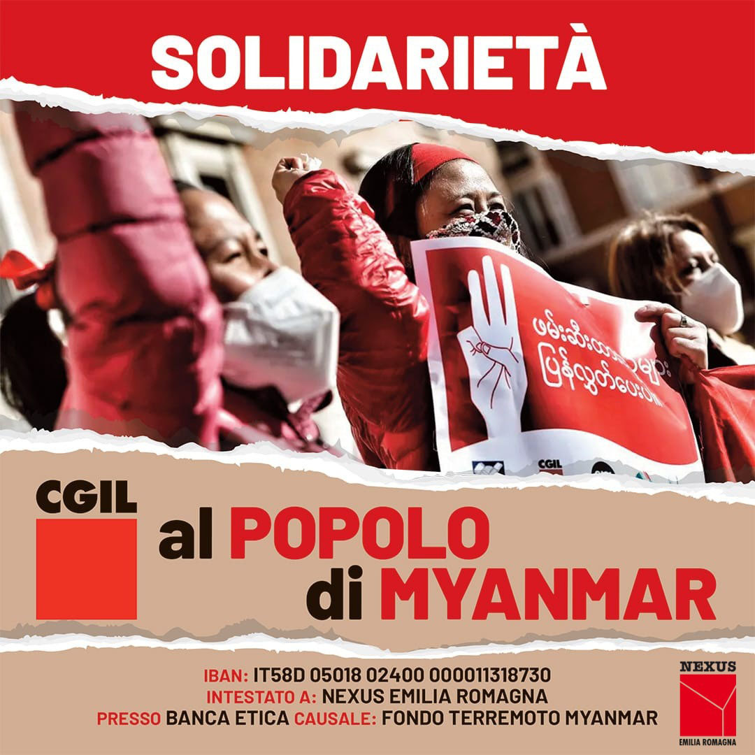 Terremoto Myanmar, solidarietà della CGIL e di NEXUS