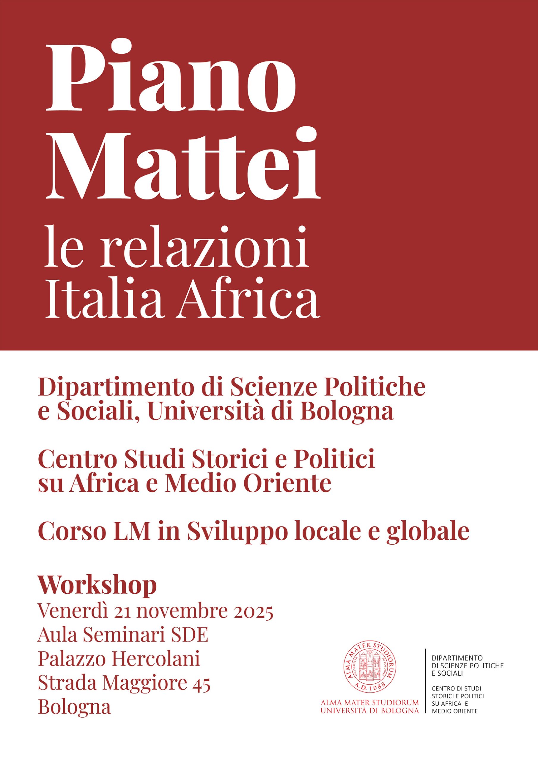 “Il Piano Mattei e le Relazioni Italia-Africa” – 21 novembre 2025, Università di Bologna