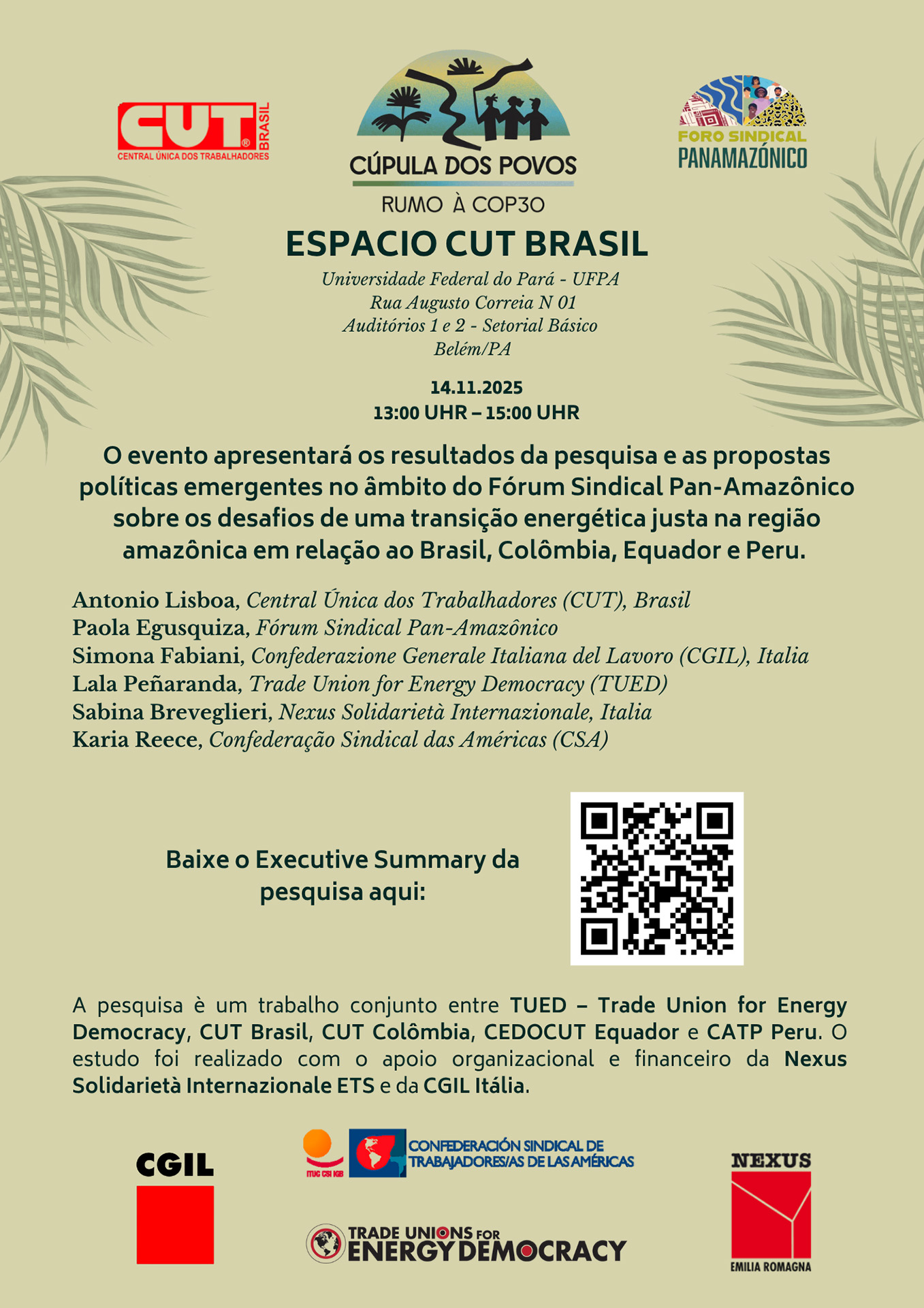 Cúpula dos Povos – Espacio CUT Brasil Transizione energetica giusta nella regione amazzonica: risultati e prospettive sindacali